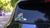 Shifter Kart Racer Cartoon Sticker on a Rear Car Window (New) example