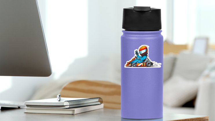 Shifter Kart Racer Cartoon Sticker on a Water Bottle (New) example
