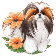 Shih Tzu In Flowers Sticker