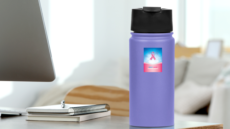 Shining Breast Cancer Awareness Ribbon Sticker on a Water Bottle (New) example
