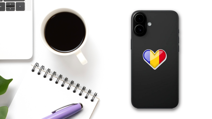 Shiny Heart Chad Flag Sticker on a Phone (New) example