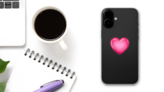 Shiny Pink 3D Heart Sticker on a Phone (New) example