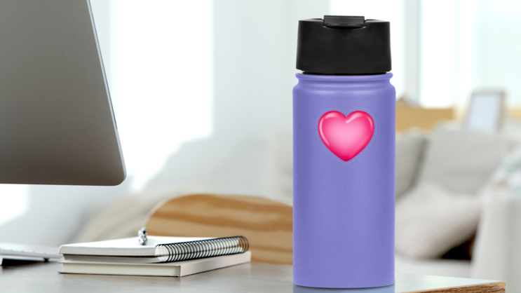 Shiny Pink 3D Heart Sticker on a Water Bottle (New) example
