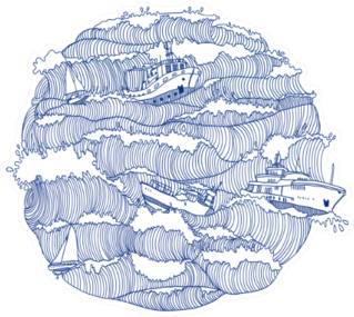 Ships And Boats In Waves Circle Illustration Sticker