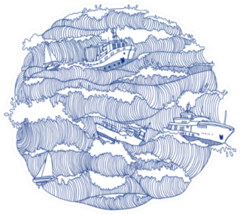 Ships And Boats In Waves Circle Illustration Sticker