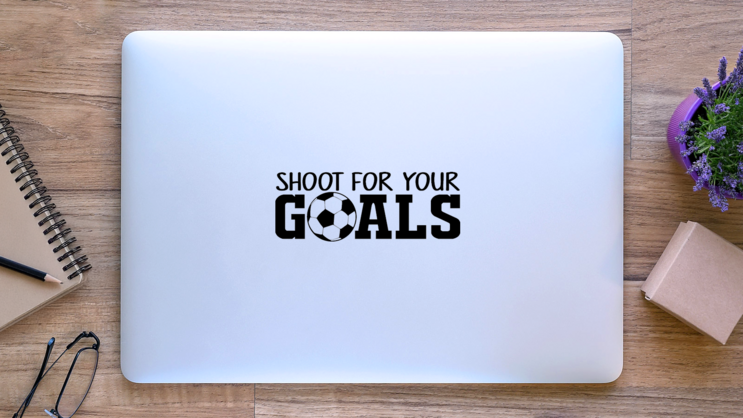 Shoot For Your Goals Sport Saying Soccer Sticker on a Laptop (New) example