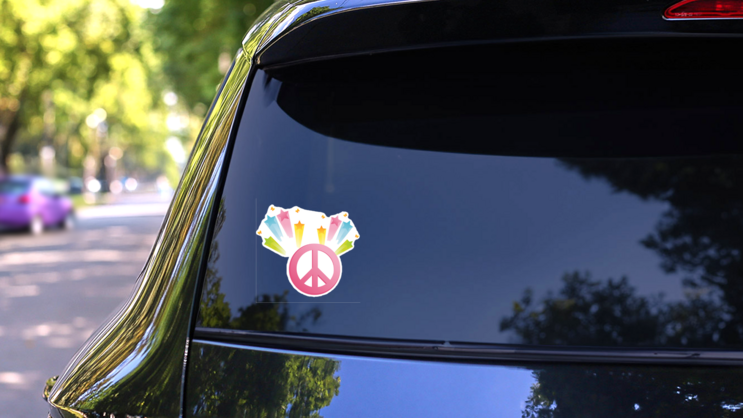 Shooting Star Peace Sign Sticker on a Rear Car Window (New) example