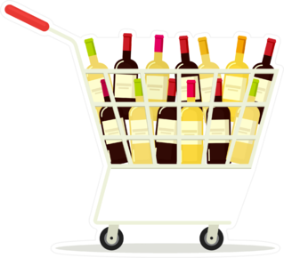 Shopping Cart With A Lot Of Wine Sticker
