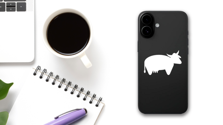 Short Cow Sticker on a Phone (New) example