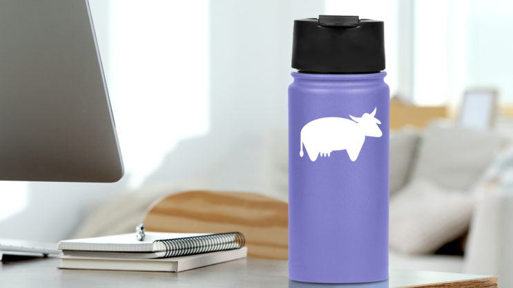 Short Cow Sticker on a Water Bottle (New) example