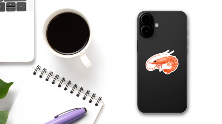Shrimp Icon In Flat Style Sticker on a Phone (New) example