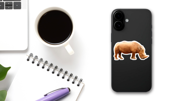 Side View Of A Rhino On A White Background Sticker on a Phone (New) example