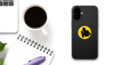 Silhouette Boxer Design On Yellow Sticker on a Phone (New) example