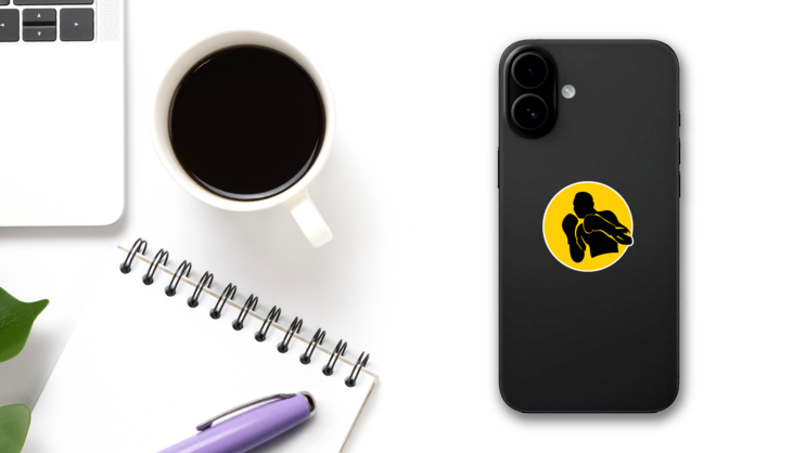 Silhouette Boxer Design On Yellow Sticker on a Phone (New) example