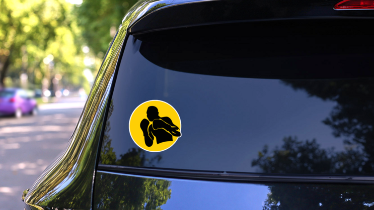 Silhouette Boxer Design On Yellow Sticker on a Rear Car Window (New) example