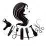 Silhouette Of A Beautiful Girl With Curls Of Hair And tools Sticker