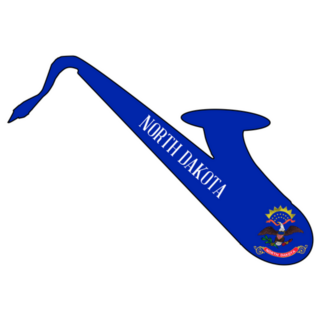 Silhouette Of A Saxophone With North Dakota Flag Sticker