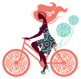 Silhouette Of Beautiful Girl On Bicycle Illustration Sticker