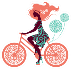 Silhouette Of Beautiful Girl On Bicycle Illustration Sticker