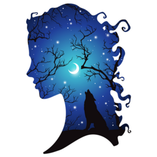 Silhouette Of Beautiful Woman With Crescent Moon Sticker