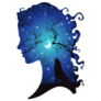 Silhouette Of Beautiful Woman With Crescent Moon Sticker