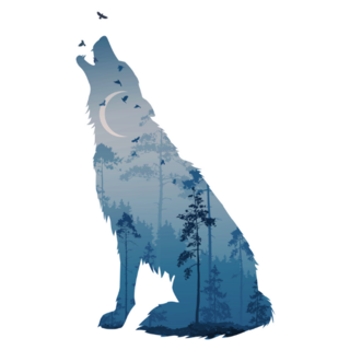 Silhouette Of Howling Wolf in Mysterious Night Forest Sticker