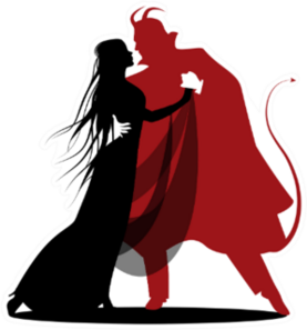 Silhouette Of Romantic Devil Dancing With A Lady Sticker