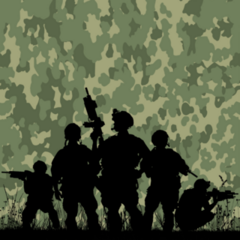 Silhouette Of Soldiers Against A Camouflage Background Sticker