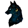 Silhouette of Wolf Crescent Moon and Stars Wiccan Spiritual Sticker