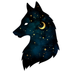 Silhouette of Wolf Crescent Moon and Stars Wiccan Spiritual Sticker