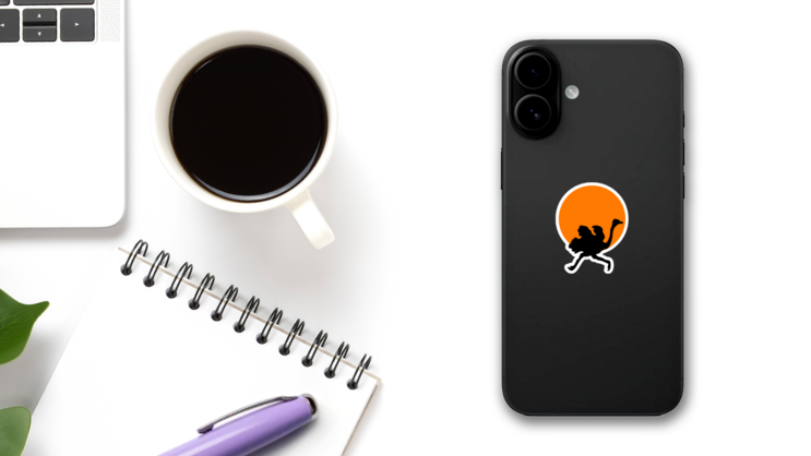 Silhouettes Ostrich Orange Sticker on a Phone (New) example