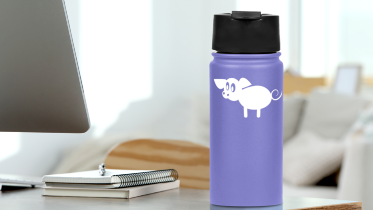 Silly Baby Pig Sticker on a Water Bottle (New) example