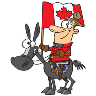 Silly Cartoon of Canadian Royal Mounted Police Man on Horse Sticker