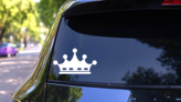 Silly Crown Sticker on a Rear Car Window (New) example