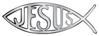 Silver Christian Fish Symbol Jesus Lettering Sticker