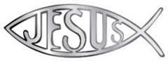 Silver Christian Fish Symbol Jesus Lettering Sticker