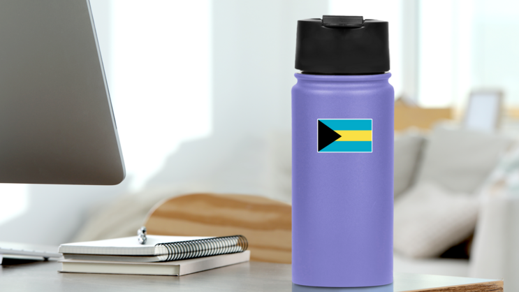Simple Bahamas Flag Sticker on a Water Bottle (New) example