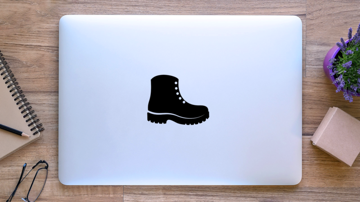 Simple Black Army Boots Sticker on a Laptop (New) example