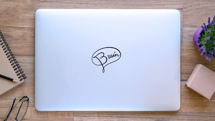 Simple Brain Typographic Sticker on a Laptop (New) example