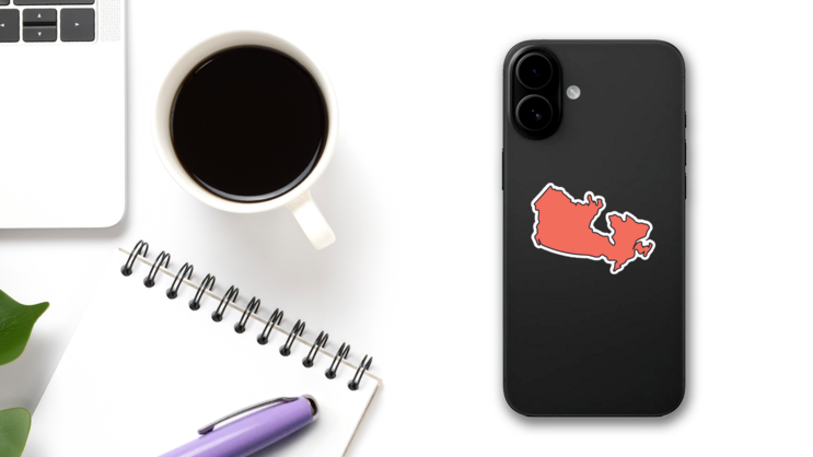 Simple Canada Map Icon Sticker on a Phone (New) example