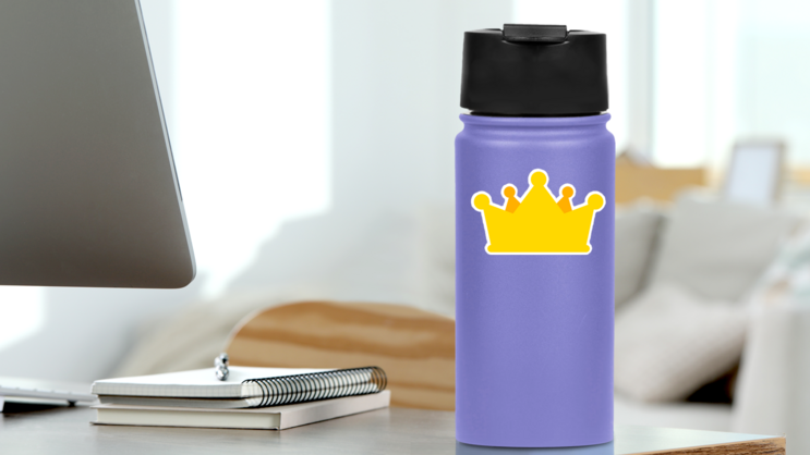 Simple Cartoon Gold Crown Sticker on a Water Bottle (New) example
