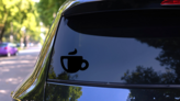 Simple Coffee Mug Sticker on a Rear Car Window (New) example