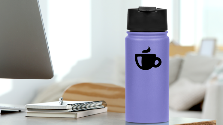 Simple Coffee Mug Sticker on a Water Bottle (New) example