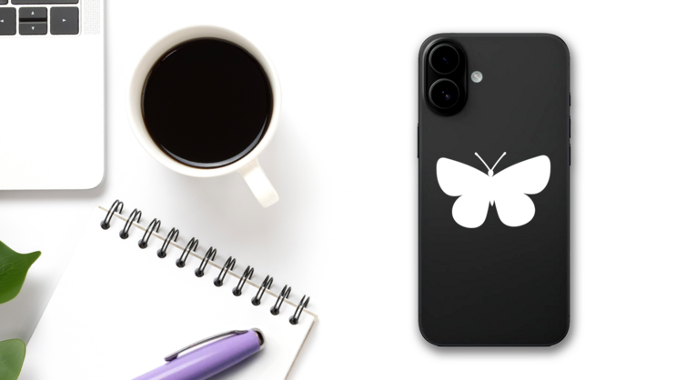 Simple Dainty Butterfly Sticker on a Phone (New) example