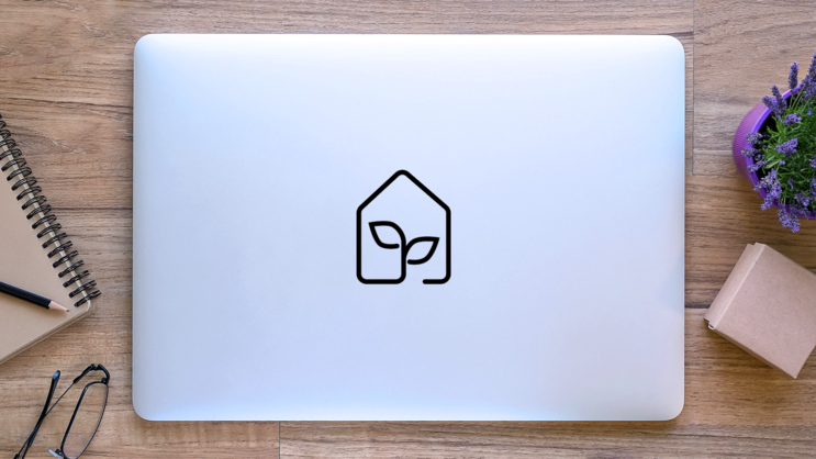 Simple Eco House Icon Transfer Sticker on a Laptop (New) example