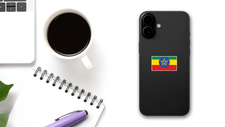 Simple Ethiopia Flag Sticker on a Phone (New) example