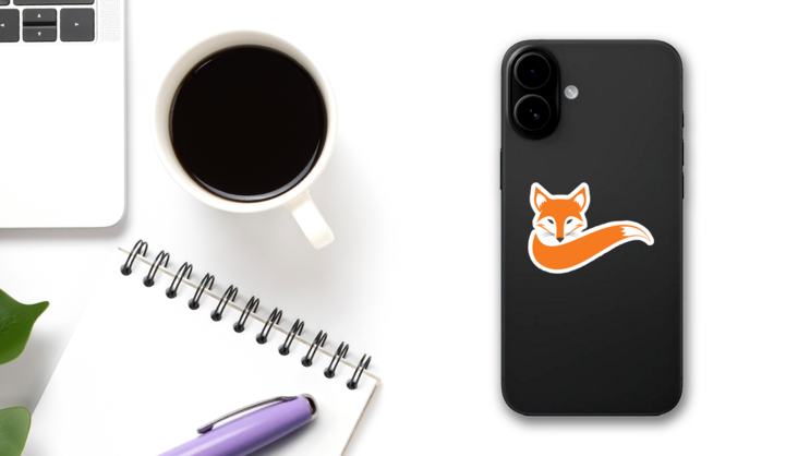 Simple Fox And Tail Sticker on a Phone (New) example