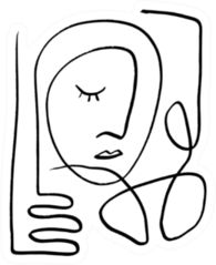 Simple Hand Drawn Black And White Line Portrait Art Sticker