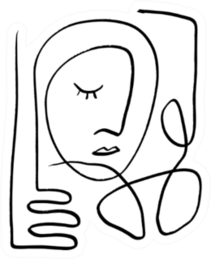 Simple Hand Drawn Black And White Line Portrait Art Sticker