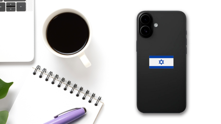 Simple Israel Flag Sticker on a Phone (New) example